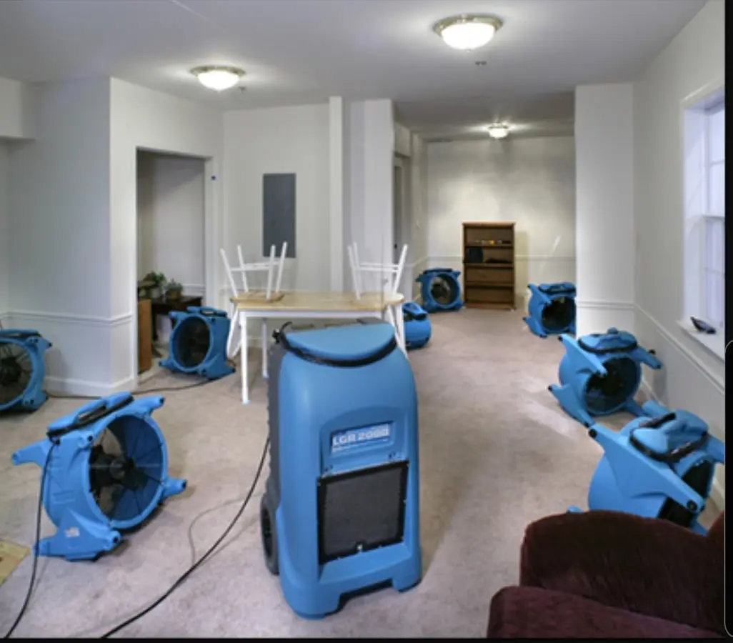 Air movers and dehumidifier setup for Water Damage Restoration in Warrensville Heights